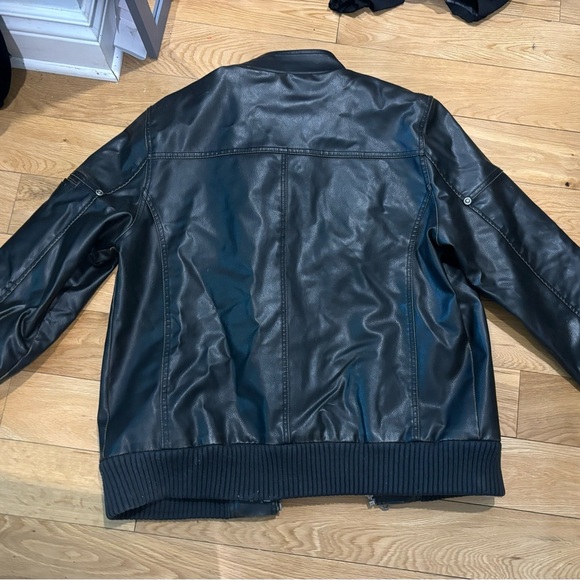 GUESS USA Dark Faux Leather Bomber Jacket - Picture 6 of 7
